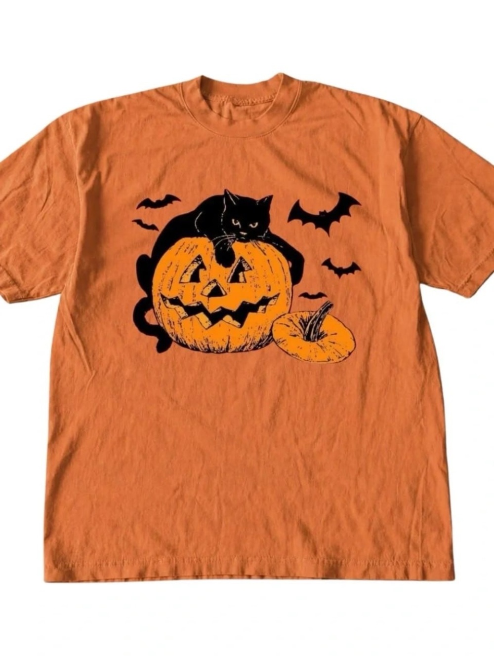 Orange Halloween Cat & Pumpkin Graphic Tee